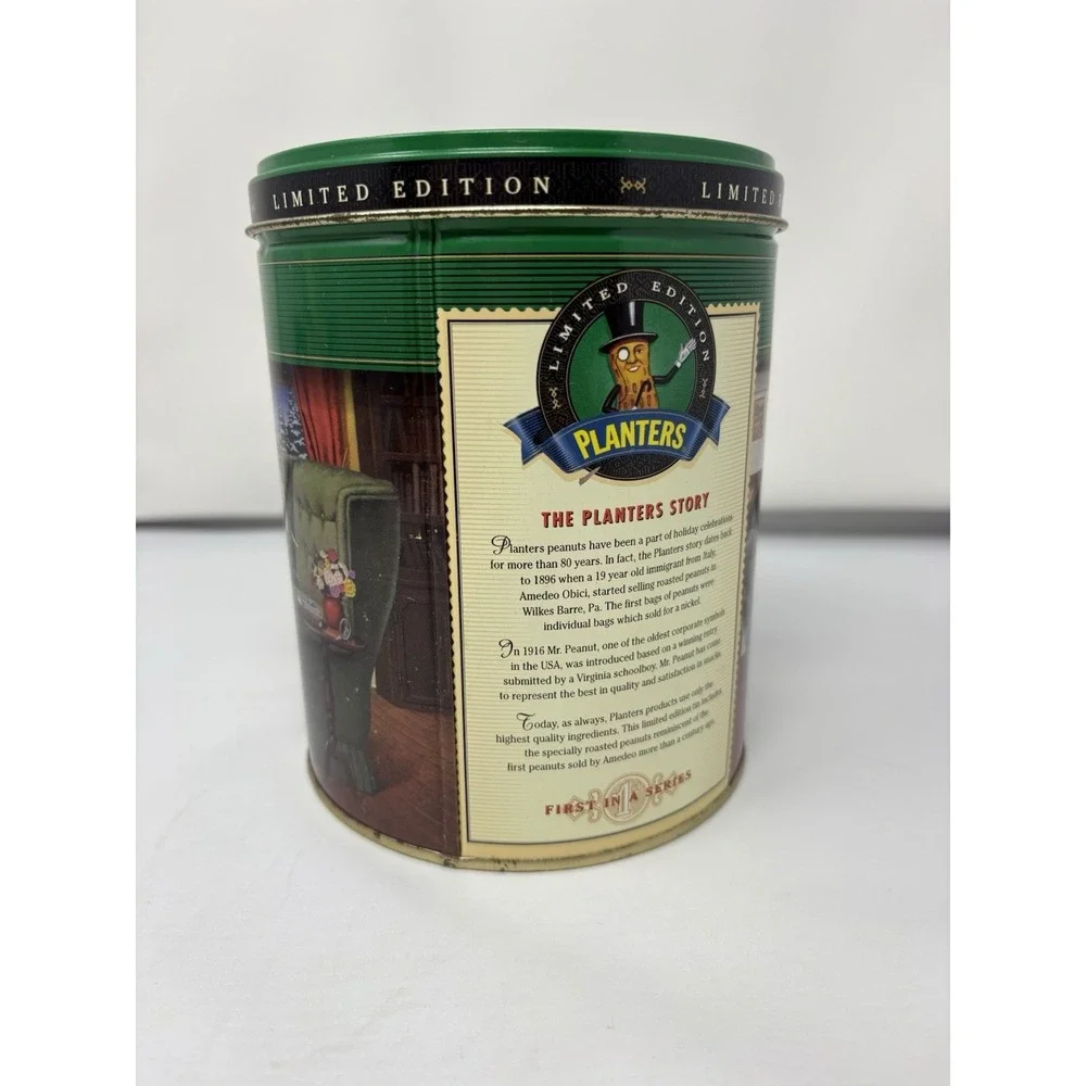 Vintage Planters Peanuts Nuts Green Tin 1997 Limited Edition Peanut Man Holiday